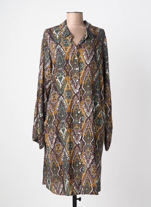 Robe mi-longue imprimé fantaisie manches longues marron ZHENZI femme