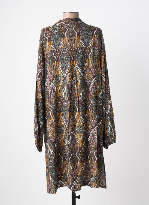 Robe mi-longue imprimé fantaisie manches longues marron ZHENZI femme