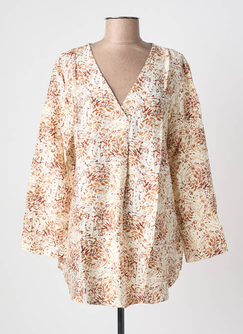 Blouse imprimé fantaisie manches longues marron CHRISTY femme