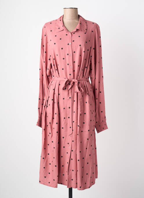 Robe mi-longue imprimé fantaisie manches longues rose ZHENZI femme