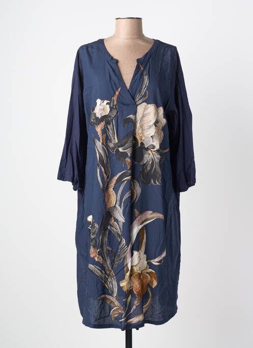 Robe mi-longue manches longues manches longues bleu ZHENZI femme