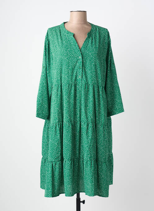 Robe mi-longue imprimé fantaisie manches longues vert WORLD FASHION femme