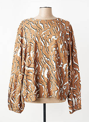 Blouse col rond manches longues marron KAFFE femme