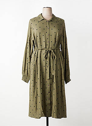 Robe longue tissage popeline manches longues vert ZHENZI femme