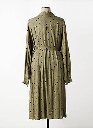 Robe longue tissage popeline manches longues vert ZHENZI femme