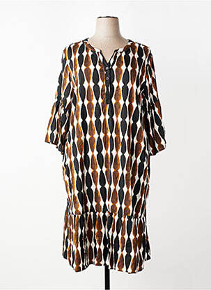 Robe mi-longue manches 3/4 manches 3/4 marron ZHENZI femme