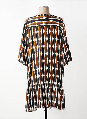 Robe mi-longue manches 3/4 manches 3/4 marron ZHENZI femme