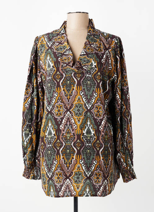 Blouse imprimé fantaisie manches longues marron ZHENZI femme
