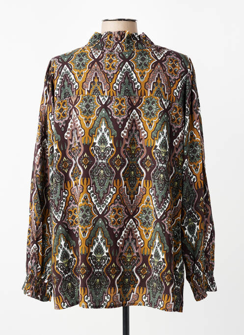 Blouse imprimé fantaisie manches longues marron ZHENZI femme