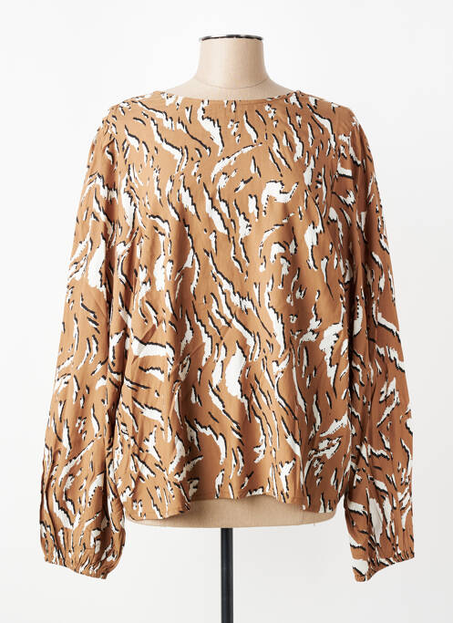 Blouse col rond manches longues marron KAFFE femme