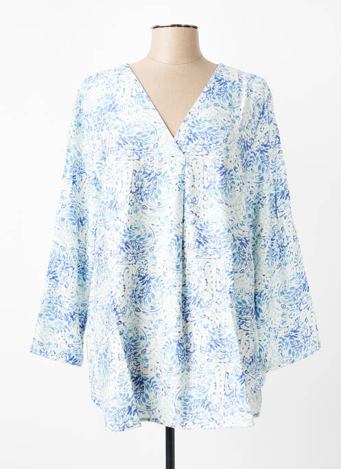 Tunique manches longues tissage crêpe bleu CHRISTY femme