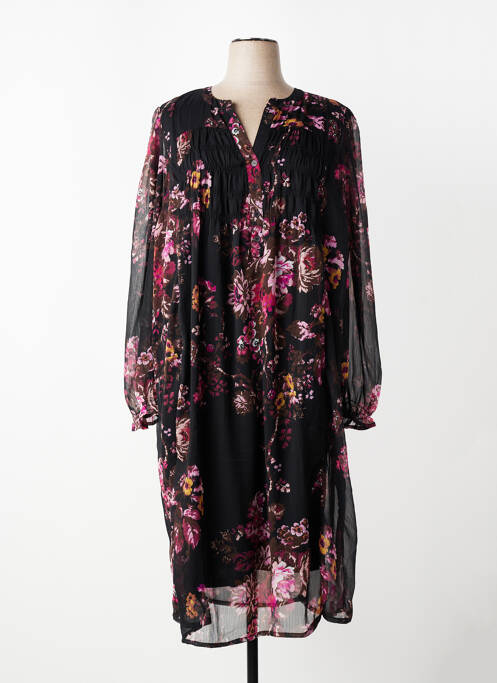 Robe mi-longue coupe fluide manches longues noir ZHENZI femme