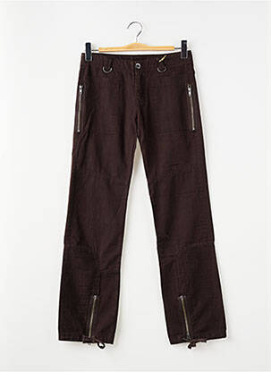 Pantalon droit fermeture zippée sous rabat boutonné marron RWD fille