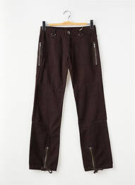 Pantalon droit fermeture zippée sous rabat boutonné marron RWD fille