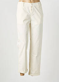 Pantalon droit fermeture zippée sous rabat boutonné blanc HAPPY femme