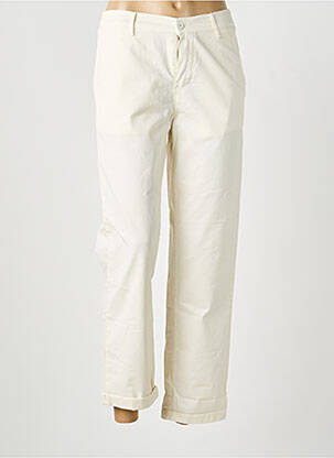 Pantalon droit fermeture zippée sous rabat boutonné blanc HAPPY femme
