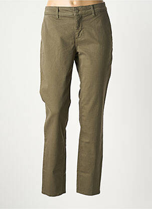 Pantalon chino tissage popeline taille normale vert HAPPY femme