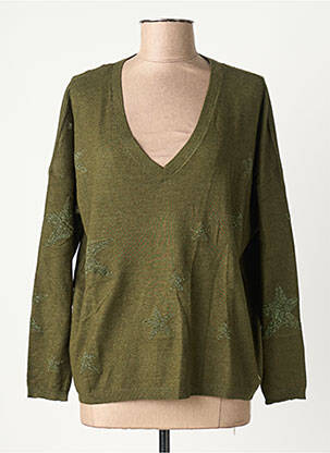 Pull col v manches longues vert LPB femme