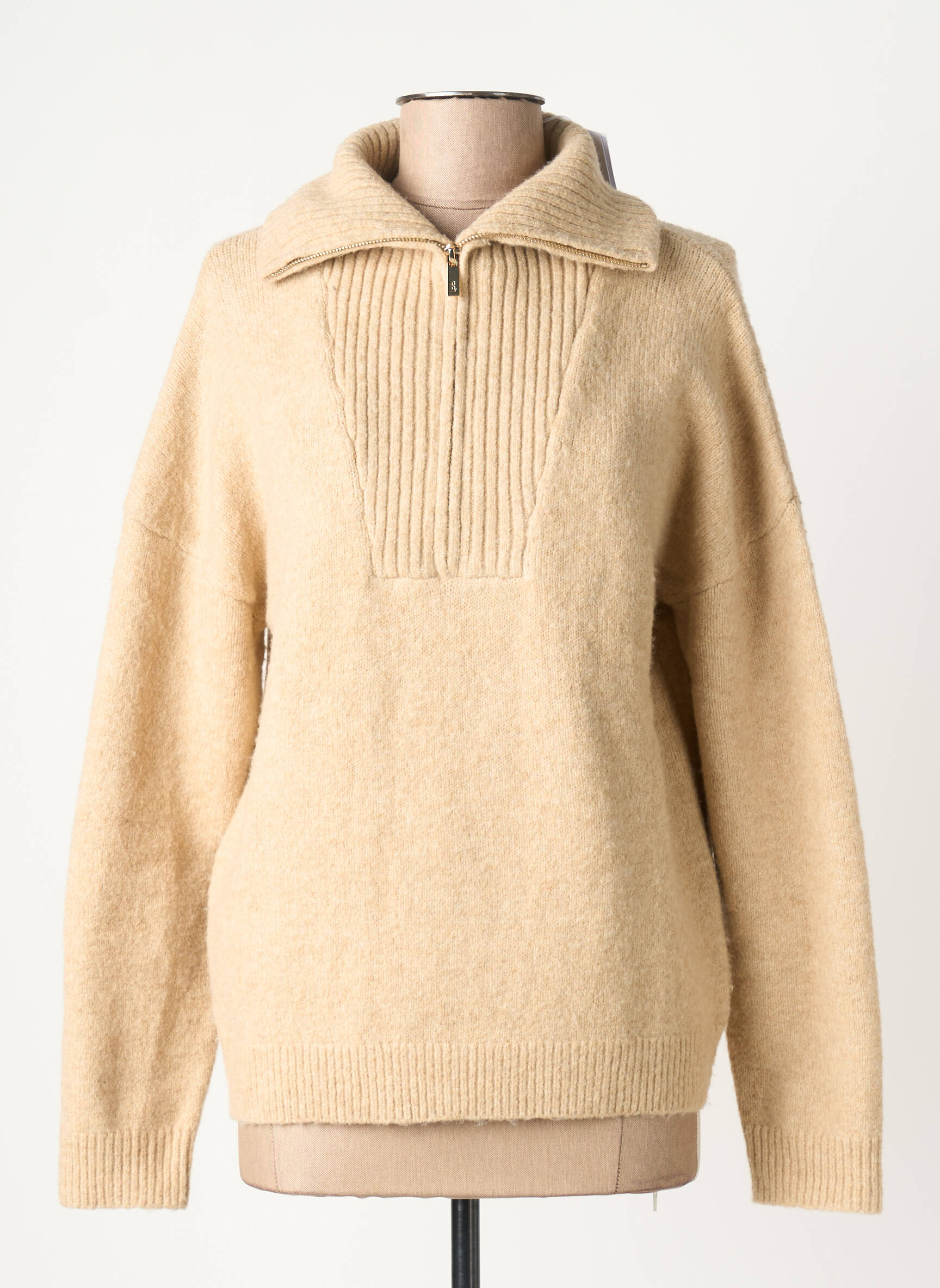 Pull coupe cintrée manches longues beige LPB LES PETITES BOMBES  femme