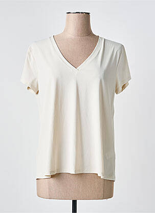 T-shirt col v manches courtes beige INDIES femme