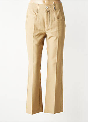 Pantalon droit fermeture zippée sous rabat boutonné beige HIGH femme