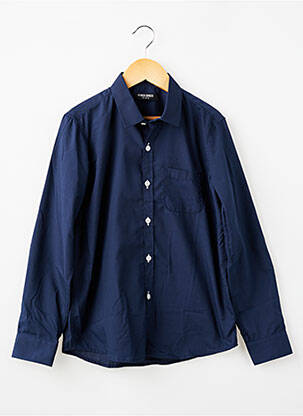 Chemise manches longues tissage popeline bleu YVES ENZO garçon