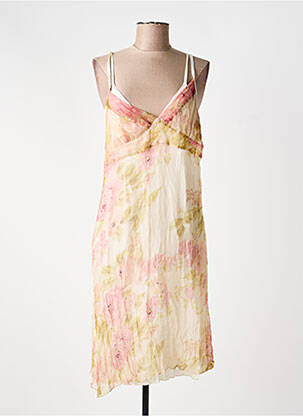 Robe mi-longue imprimé fantaisie fines bretelles rose DDP femme