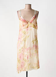 Robe mi-longue imprimé fantaisie fines bretelles rose DDP femme