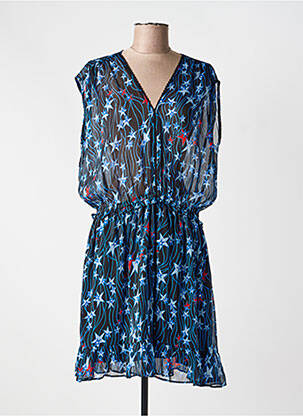 Robe mi-longue imprimé fantaisie manches courtes bleu GRACE & MILA femme