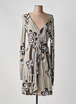 Robe mi-longue imprimé fantaisie manches longues gris I.CODE (By IKKS) femme