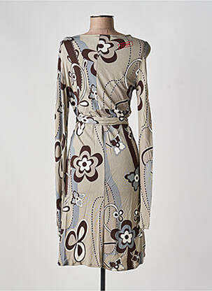 Robe mi-longue imprimé fantaisie manches longues gris I.CODE (By IKKS) femme