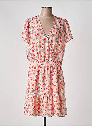 Robe mi-longue imprimé fantaisie manches courtes rose I.CODE (By IKKS) femme