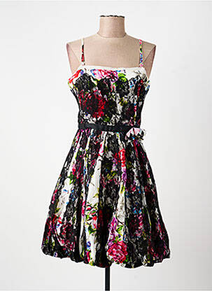 Robe mi-longue imprimé fantaisie fines bretelles noir DERHY femme
