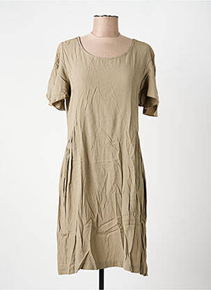 Robe mi-longue tissage crêpe manches courtes vert PAKO LITTO femme