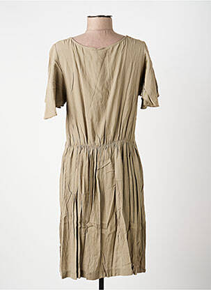 Robe mi-longue tissage crêpe manches courtes vert PAKO LITTO femme