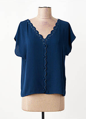 Top tissage crêpe manches courtes bleu I.CODE (By IKKS) femme