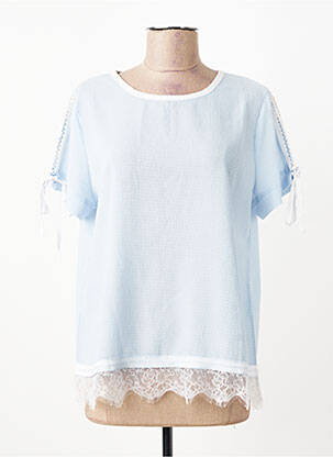 Top tissage crêpe manches courtes bleu GRACE & MILA femme