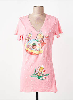 T-shirt col v manches courtes rose MADE U LOOK femme