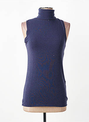 Pull col roulé coupe ajustée sans manche bleu PAKO LITTO femme