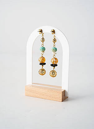 Boucles d’oreilles matériaux plaqué or vert FRANCK HERVAL femme