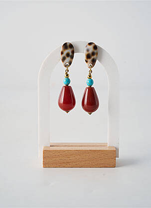 Boucles d’oreilles fermeture bouton poussoir marron NATURE BIJOUX femme