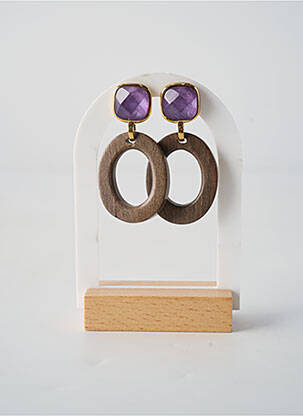 Boucles d’oreilles fermeture bouton poussoir violet NATURE BIJOUX femme