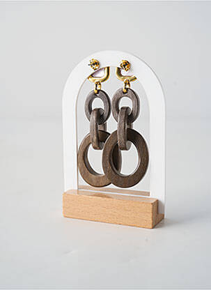 Boucles d’oreilles fermeture bouton poussoir marron NATURE BIJOUX femme