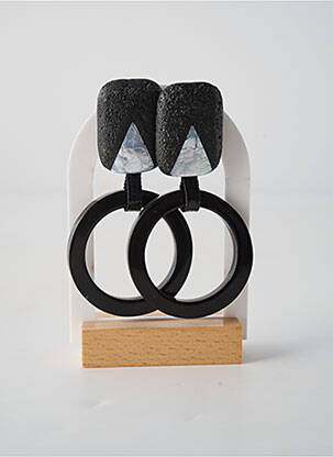 Boucles d’oreilles fermeture bouton poussoir noir NATURE BIJOUX femme