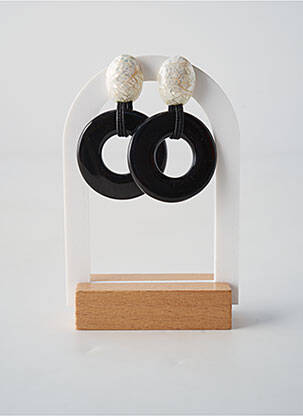 Boucles d’oreilles fermeture bouton poussoir noir NATURE BIJOUX femme