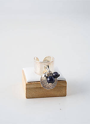 Bague matériaux plaqué argent bleu SECRET DE CUIR femme