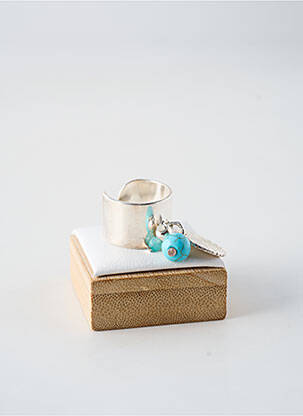 Bague matériaux plaqué argent bleu SECRET DE CUIR femme