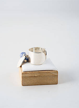 Bague matériaux plaqué argent bleu fonce SECRET DE CUIR femme