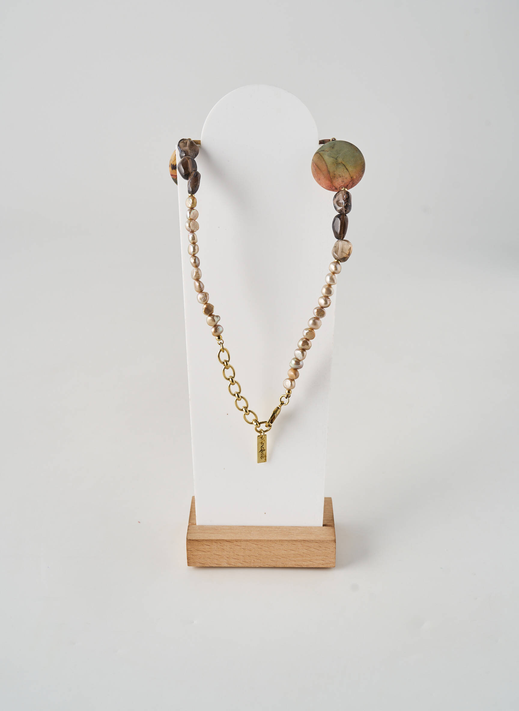 Collier matériaux plaqué or marron NATURE femme