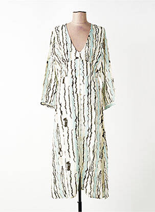 Robe longue imprimé fantaisie manches 3/4 beige STORIATIPIC femme